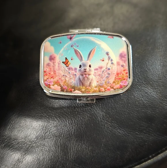 Pink Rabbit Rectangular 2 Compartment Travel Vitamin Pill Box New Without Tag - Picture 2 of 4